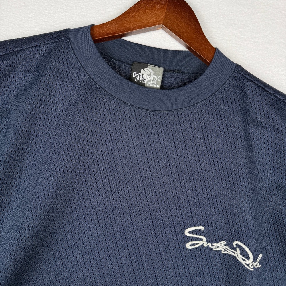 VTG Southpole Mens XL Mesh Jersey T-Shirt Navy Blue Embroidered Y2K Streetwear